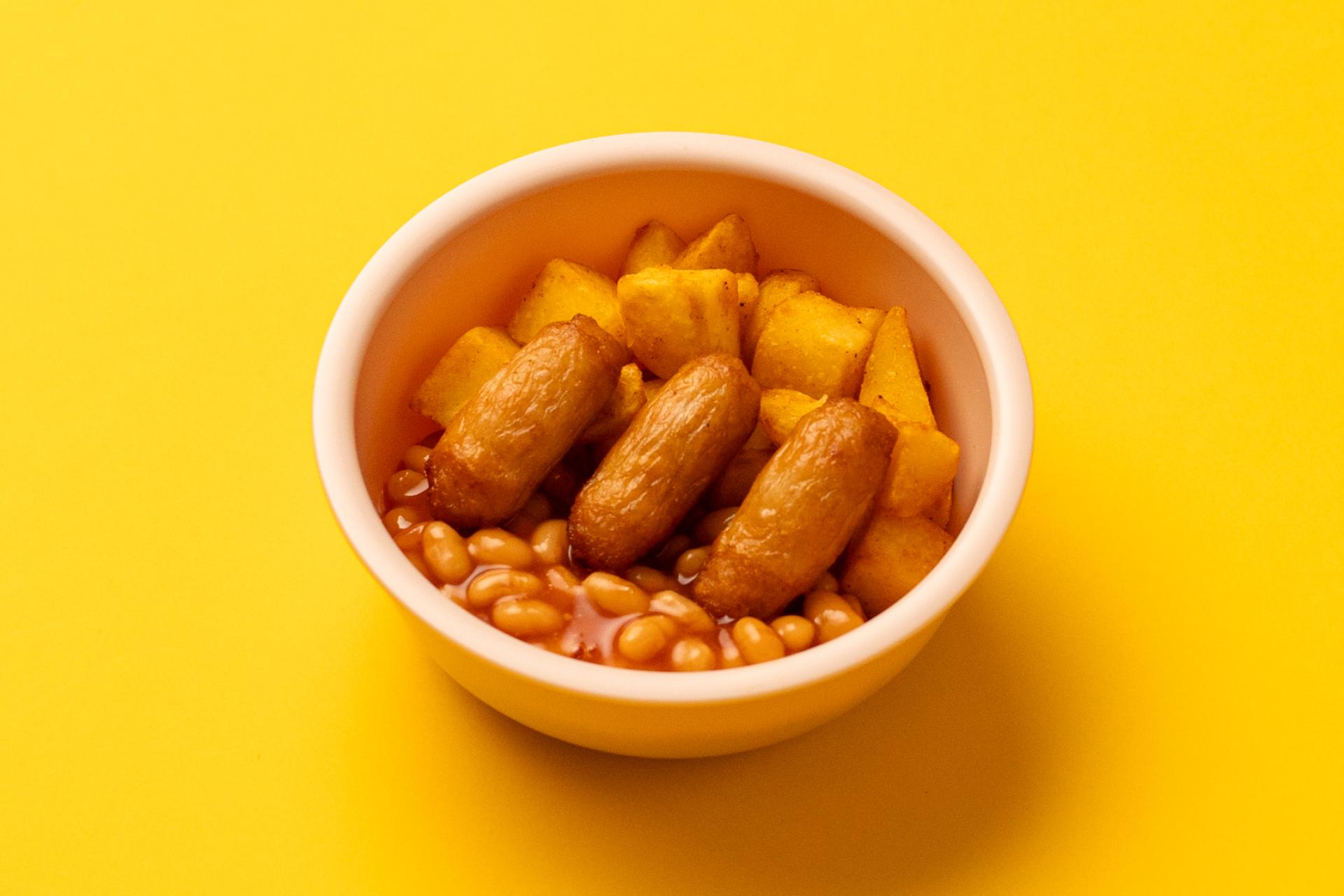 Irish Pork Sausages Cubes and Beans