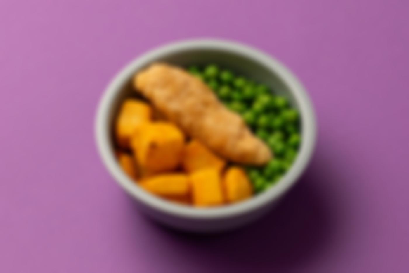 Chicken Breast Goujon Cubes and Peas